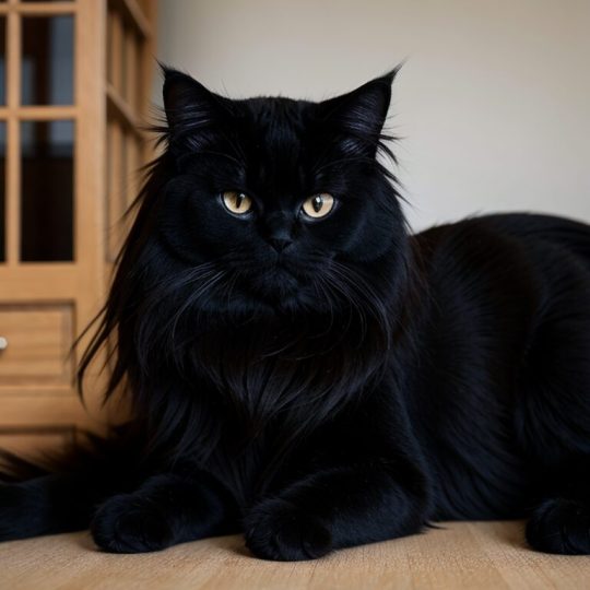 Long haired Black Persian Cat